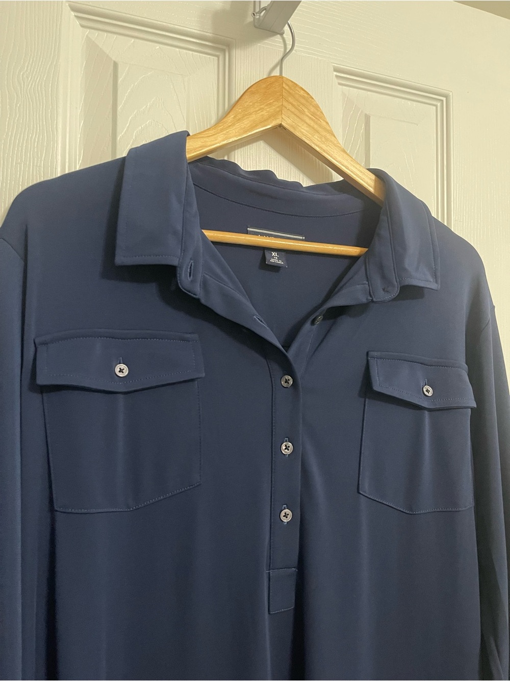 Women’s Lands' End Navy Long-Sleeve Button Dress - Picture 3 of 8